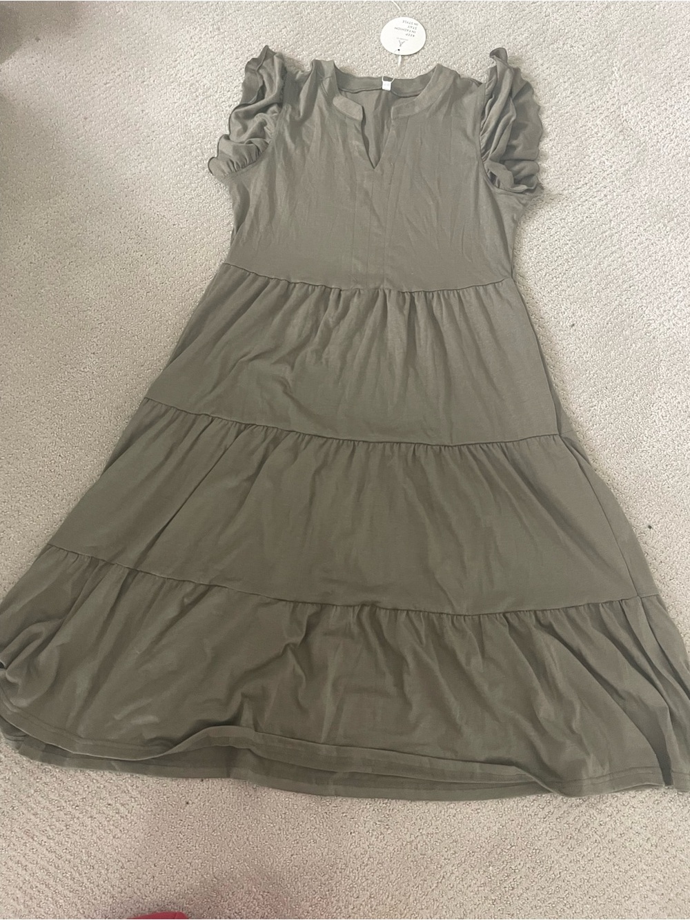 Girls Tiered Short-Sleeve Casual Dress in Olive
